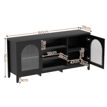 Buffet Sideboard Shelves Double Doors - Black