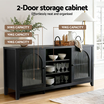 Buffet Sideboard Shelves Double Doors - Black