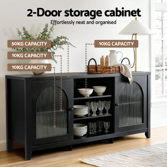 Buffet Sideboard Shelves Double Doors - Black