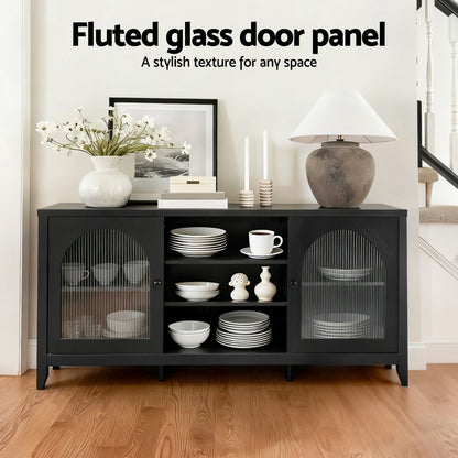 Buffet Sideboard Shelves Double Doors - Black