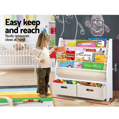 Keezi 4 Tiers Kids Bookshelf Magazine Rack Children Bookcase Organiser Drawer - Baby & Kids > Kid’s Furniture