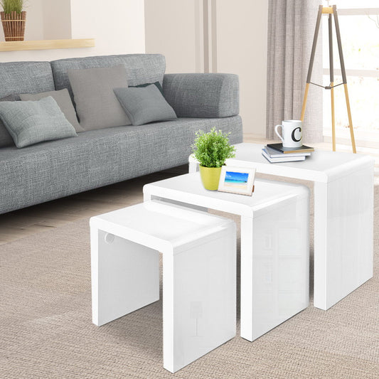 Artiss Nesting Coffee Table Set of 3 Glossy White - Furniture > Living Room > Coffee Tables