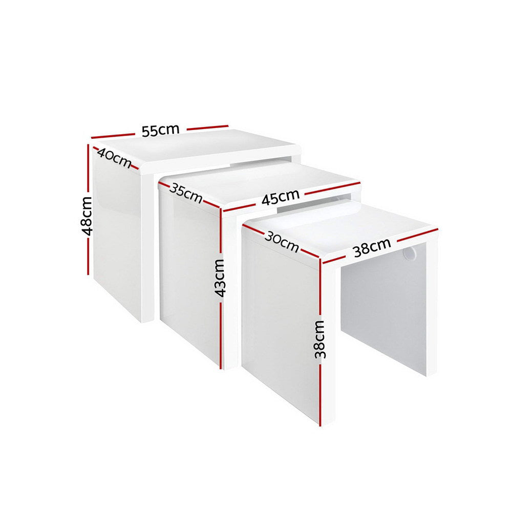 Artiss Nesting Coffee Table Set of 3 Glossy White - Furniture > Living Room > Coffee Tables