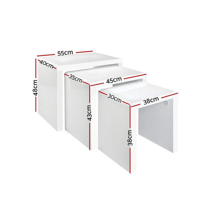 Artiss Nesting Coffee Table Set of 3 Glossy White - Furniture > Living Room > Coffee Tables