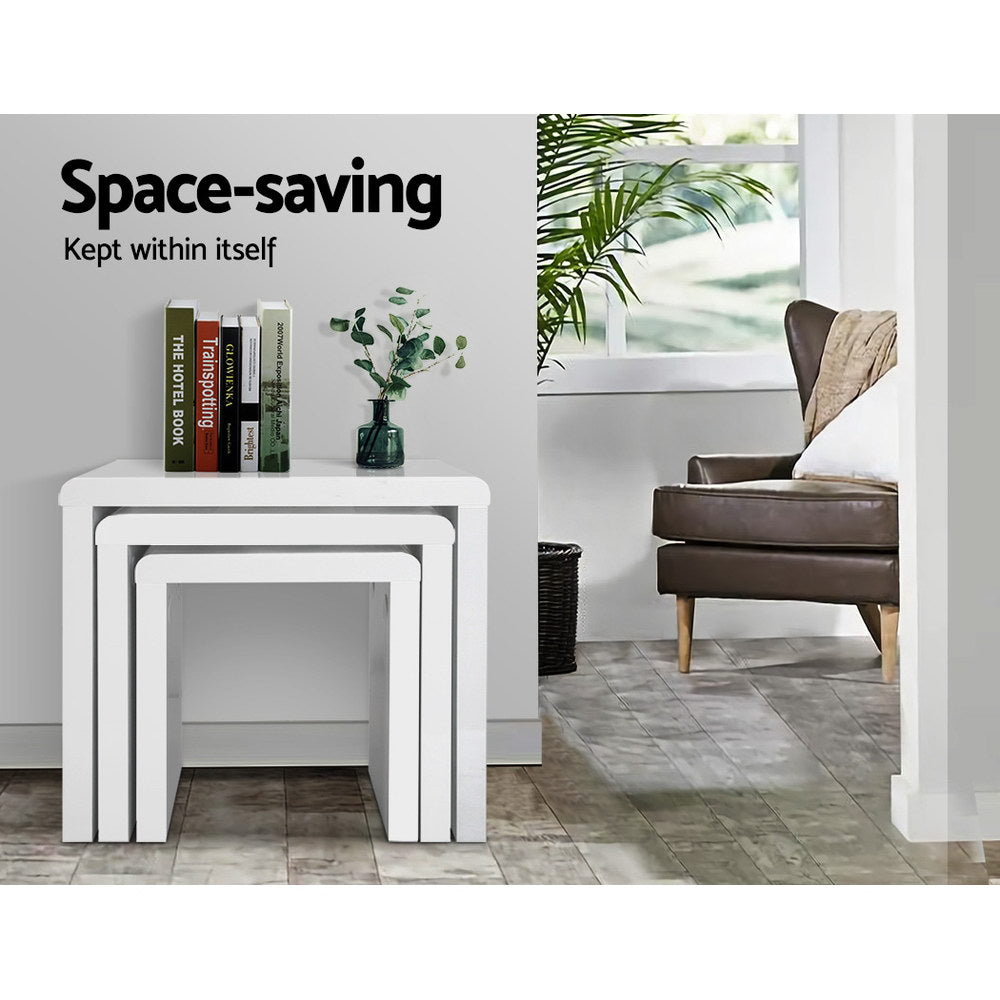 Artiss Nesting Coffee Table Set of 3 Glossy White - Furniture > Living Room > Coffee Tables