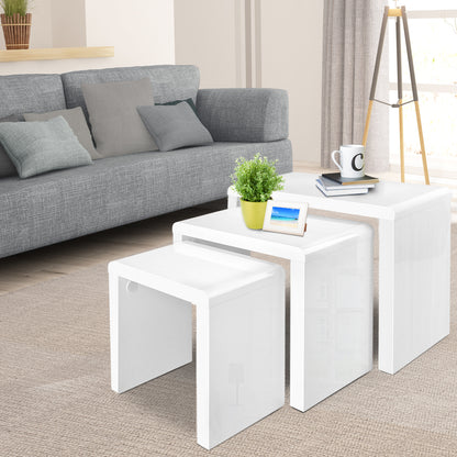 Artiss Nesting Coffee Table Set of 3 Glossy White - Furniture > Living Room > Coffee Tables