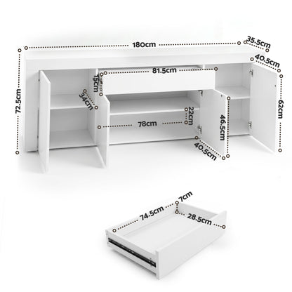 Buffet Sideboard Cabinet 180cm Cupboard Pantry Storage Drawer White DANA