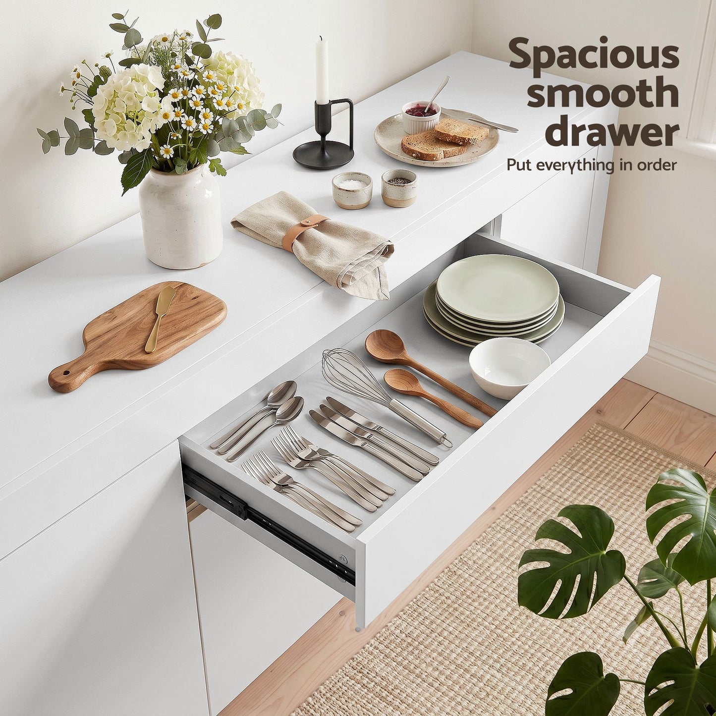 Buffet Sideboard Cabinet 180cm Cupboard Pantry Storage Drawer White DANA