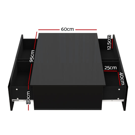 Artiss Coffee Table 4 Drawers Black Trevi Furniture > Living Room > Coffee Tables