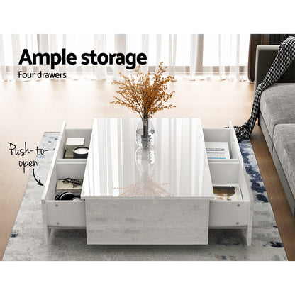 Artiss Coffee Table 4 Drawers White Trevi - Furniture > Living Room > Coffee Tables