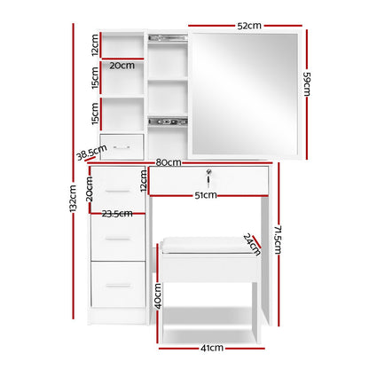 Artiss Dressing Table Stool Set Sliding Mirror White Diane Furniture > Bedroom > Dressing Vanity & Dressing Tables