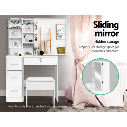 Artiss Dressing Table Stool Set Sliding Mirror White Diane Furniture > Bedroom > Dressing Vanity & Dressing Tables