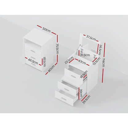 Artiss 2 in 1 Dressing Table Stool Set Bedside Table White Furniture > Bedroom > Dressing Vanity & Dressing Tables