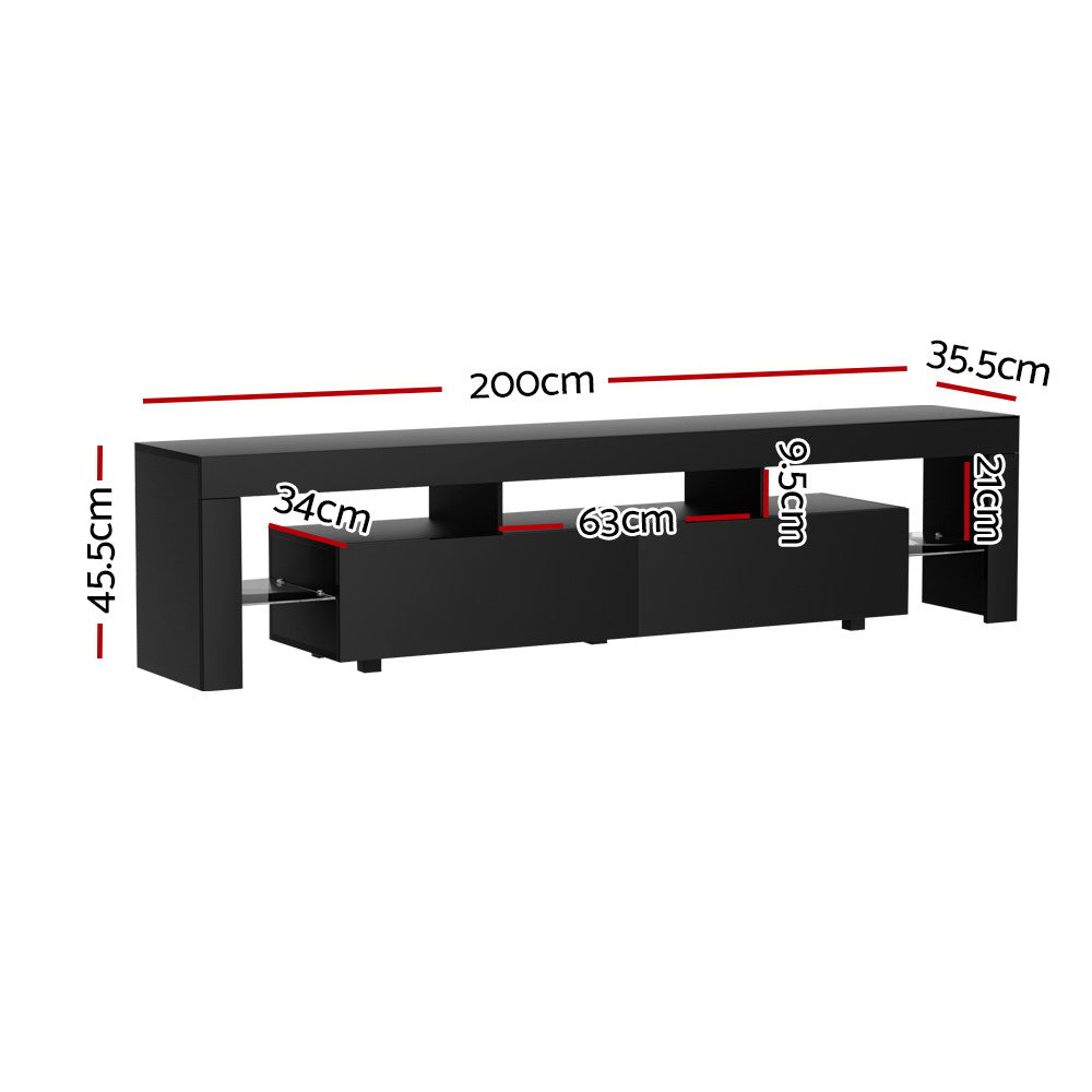 Artiss TV Cabinet Entertainment Unit Stand RGB LED Gloss Furniture 200cm Black - Furniture > Living Room > TV Units