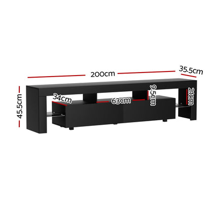 Artiss TV Cabinet Entertainment Unit Stand RGB LED Gloss Furniture 200cm Black - Furniture > Living Room > TV Units