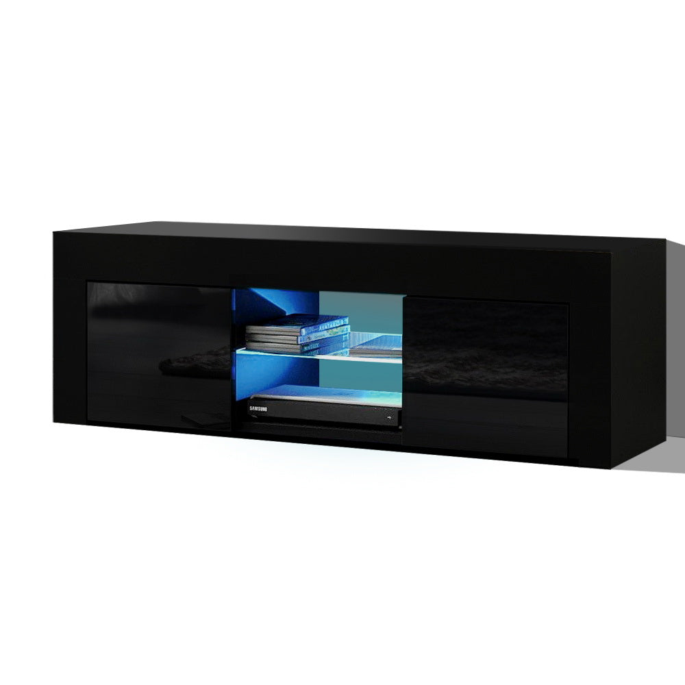 Artiss Entertainment Unit TV Cabinet LED 130cm Black Angus Furniture > Living Room > TV Units
