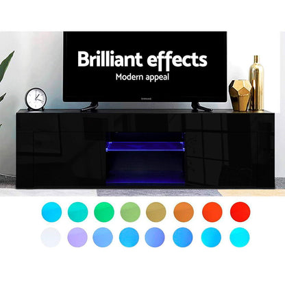 Artiss Entertainment Unit TV Cabinet LED 130cm Black Angus Furniture > Living Room > TV Units