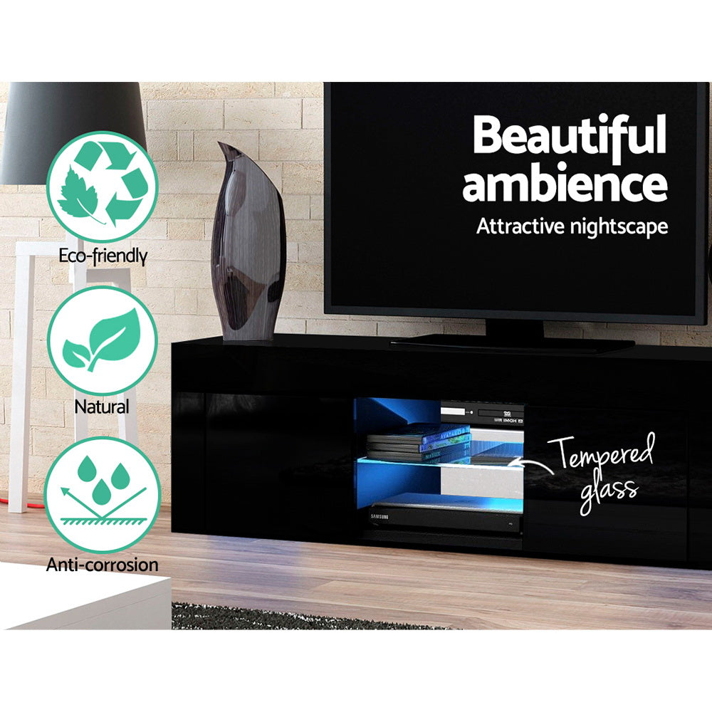 Artiss Entertainment Unit TV Cabinet LED 130cm Black Angus Furniture > Living Room > TV Units