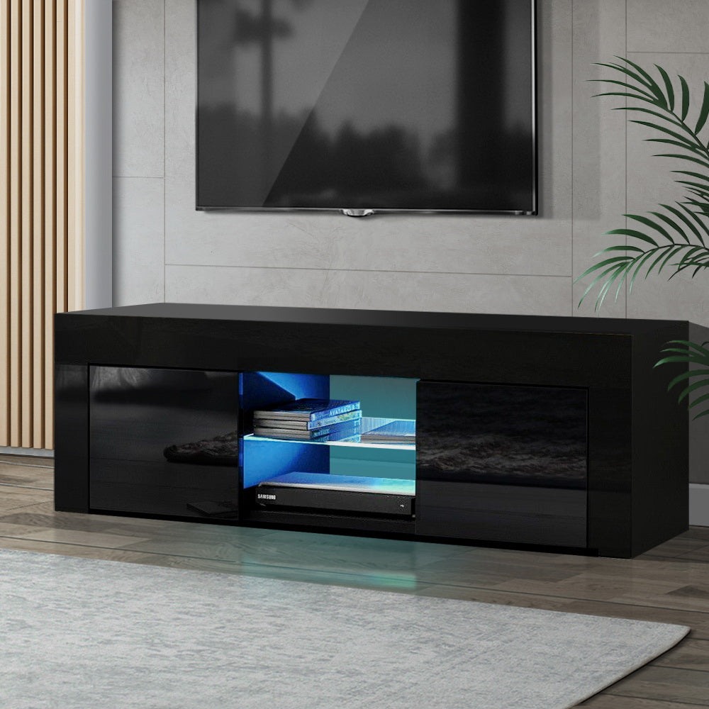 Artiss Entertainment Unit TV Cabinet LED 130cm Black Angus Furniture > Living Room > TV Units