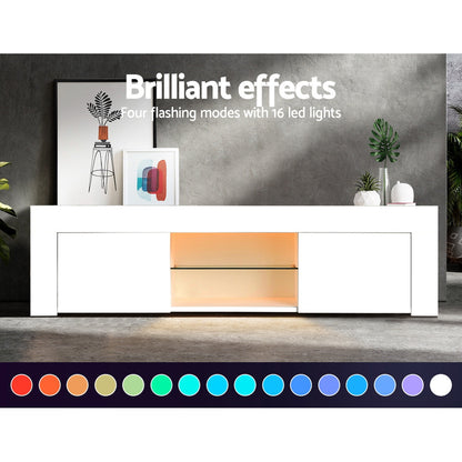 Artiss Entertainment Unit TV Cabinet LED 130cm White Angus Furniture > Living Room > TV Units