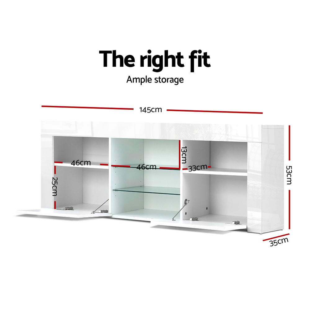 Artiss Entertainment Unit TV Cabinet LED 145cm White Angus - Furniture > Living Room > TV Units