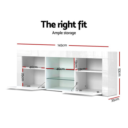 Artiss Entertainment Unit TV Cabinet LED 145cm White Angus - Furniture > Living Room > TV Units