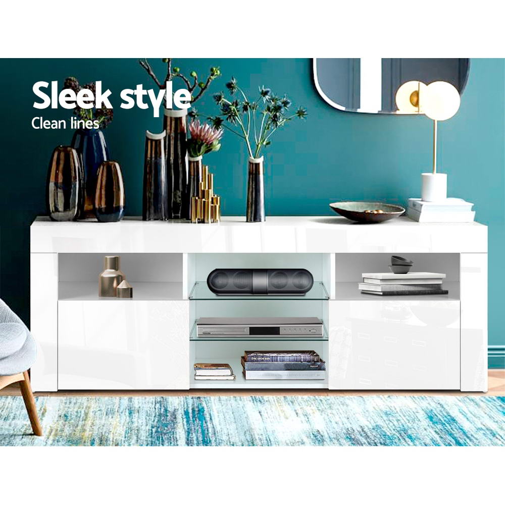 Artiss Entertainment Unit TV Cabinet LED 145cm White Angus - Furniture > Living Room > TV Units