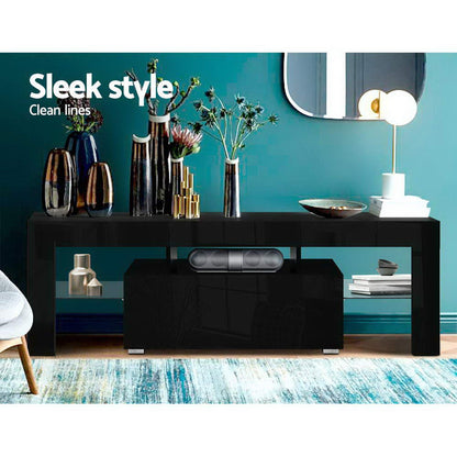 Artiss Entertainment Unit TV Cabinet LED 130cm Black Elo Furniture > Living Room > TV Units