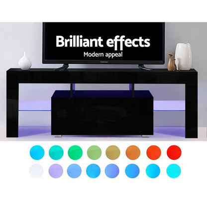 Artiss Entertainment Unit TV Cabinet LED 130cm Black Elo Furniture > Living Room > TV Units