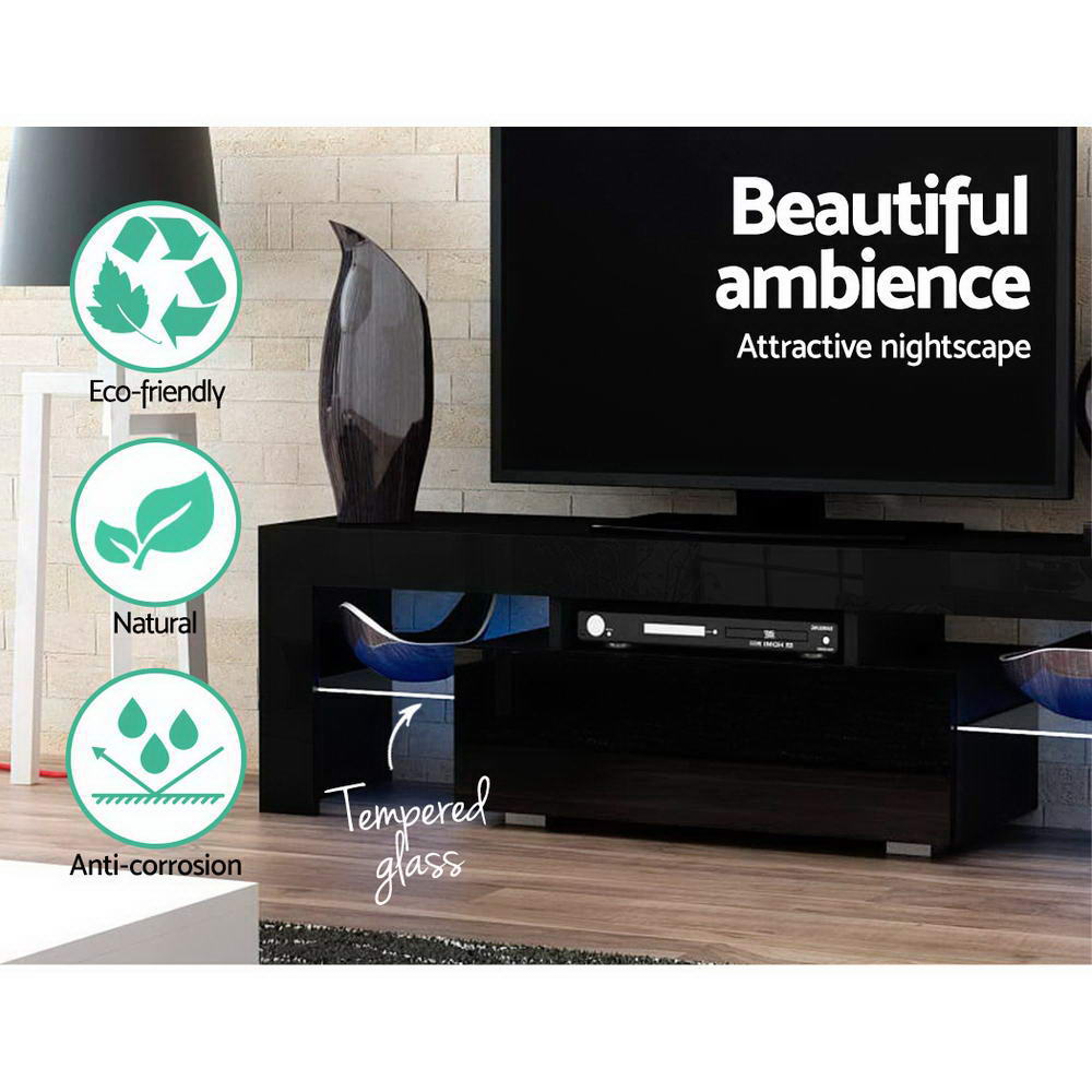 Artiss Entertainment Unit TV Cabinet LED 130cm Black Elo Furniture > Living Room > TV Units