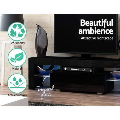 Artiss Entertainment Unit TV Cabinet LED 130cm Black Elo Furniture > Living Room > TV Units