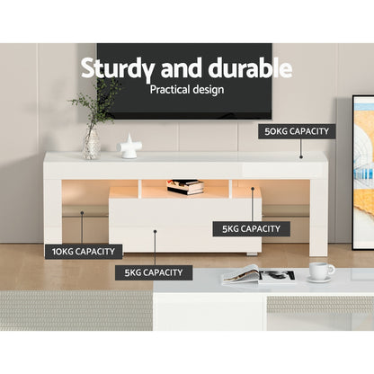 Artiss Entertainment Unit TV Cabinet LED 130cm White Elo Furniture > Living Room > TV Units