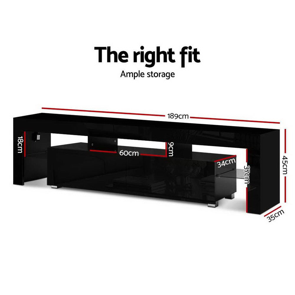 Artiss Entertainment Unit TV Cabinet LED 189cm Black Elo - Furniture > Living Room > TV Units