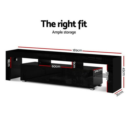 Artiss Entertainment Unit TV Cabinet LED 189cm Black Elo - Furniture > Living Room > TV Units