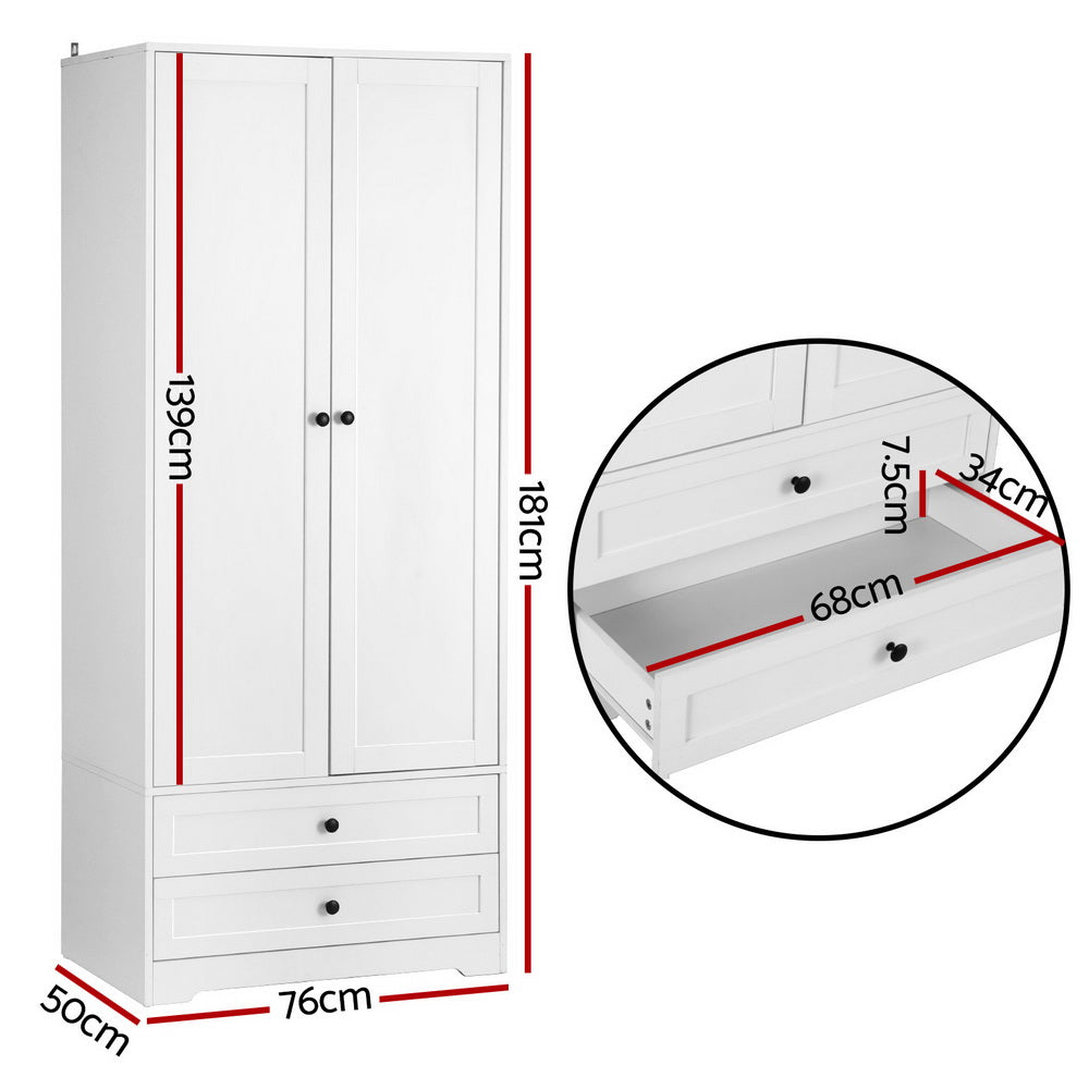 Artiss Wardrobe Clothes Closet Storage Organizer with 2 Doors White - Home & Garden > Storage > Clothing & Wardrobe