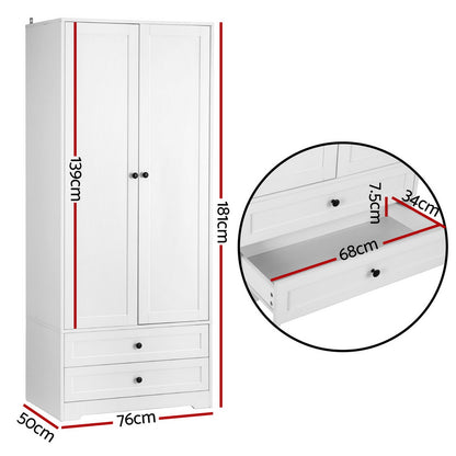 Artiss Wardrobe Clothes Closet Storage Organizer with 2 Doors White - Home & Garden > Storage > Clothing & Wardrobe