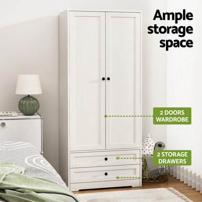 Artiss Wardrobe Clothes Closet Storage Organizer with 2 Doors White - Home & Garden > Storage > Clothing & Wardrobe