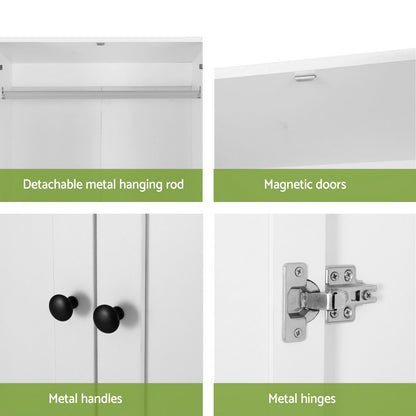 Artiss Wardrobe Clothes Closet Storage Organizer with 2 Doors White - Home & Garden > Storage > Clothing & Wardrobe