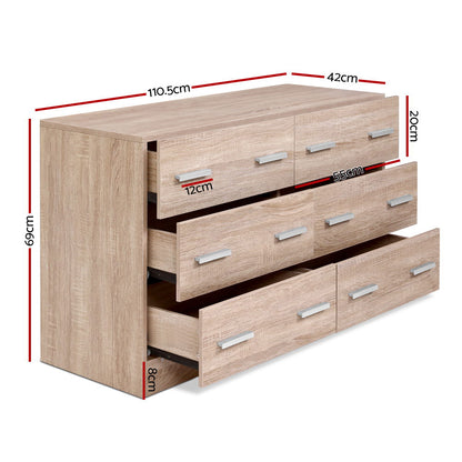 Artiss 6 Chest of Drawers - VEDA Pine - Furniture > Bedroom > Dressers