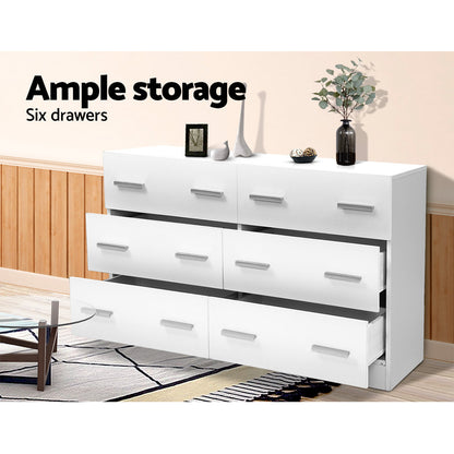 Artiss 6 Chest of Drawers - VEDA White - Furniture > Bedroom > Dressers