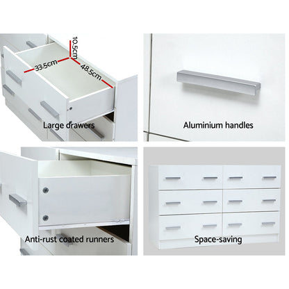 Artiss 6 Chest of Drawers - VEDA White - Furniture > Bedroom > Dressers