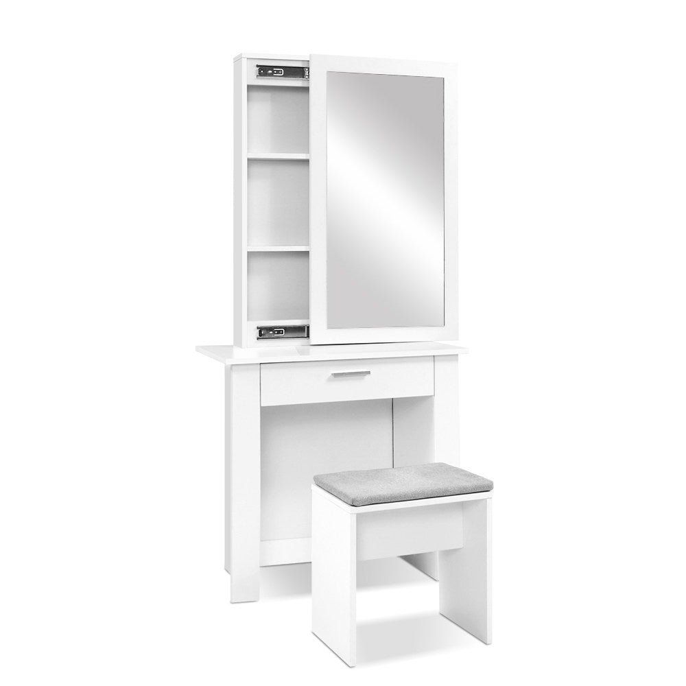 Artiss Dressing Table Stool Set Sliding Mirror White Demi - Furniture > Bedroom > Dressing Vanity & Dressing Tables