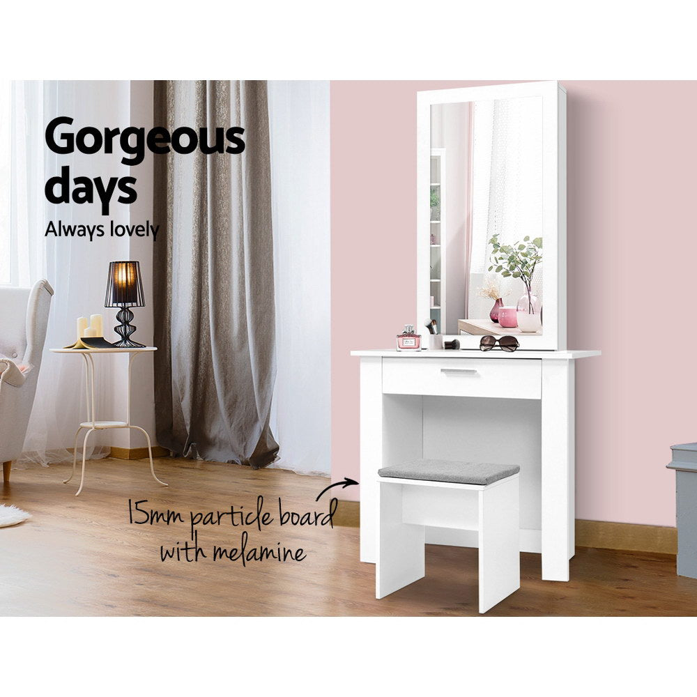 Artiss Dressing Table Stool Set Sliding Mirror White Demi - Furniture > Bedroom > Dressing Vanity & Dressing Tables