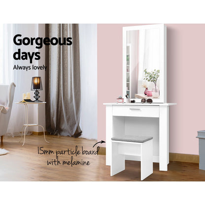 Artiss Dressing Table Stool Set Sliding Mirror White Demi - Furniture > Bedroom > Dressing Vanity & Dressing Tables