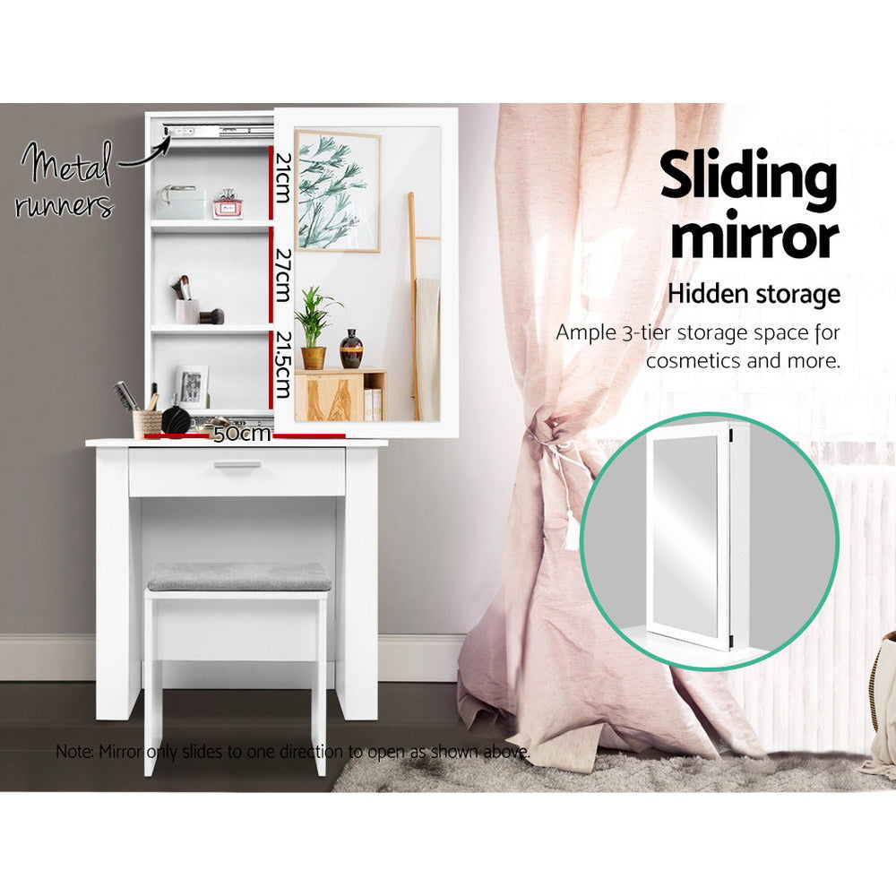 Artiss Dressing Table Stool Set Sliding Mirror White Demi - Furniture > Bedroom > Dressing Vanity & Dressing Tables