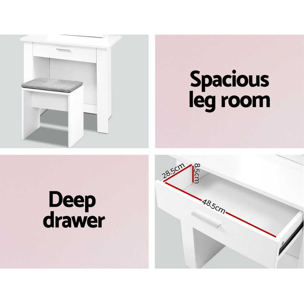 Artiss Dressing Table Stool Set Sliding Mirror White Demi - Furniture > Bedroom > Dressing Vanity & Dressing Tables
