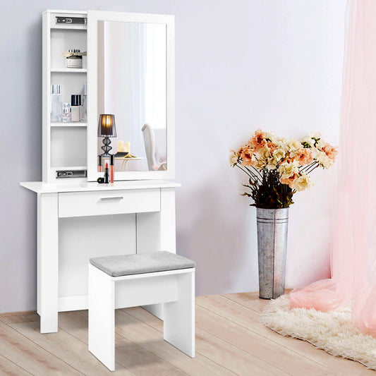 Artiss Dressing Table Stool Set Sliding Mirror White Demi - Furniture > Bedroom > Dressing Vanity & Dressing Tables