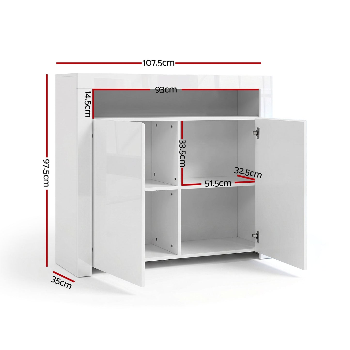 2x Buffet Sideboard Cabinet LED Cupboard High-Gloss Storage Pantry ARNO