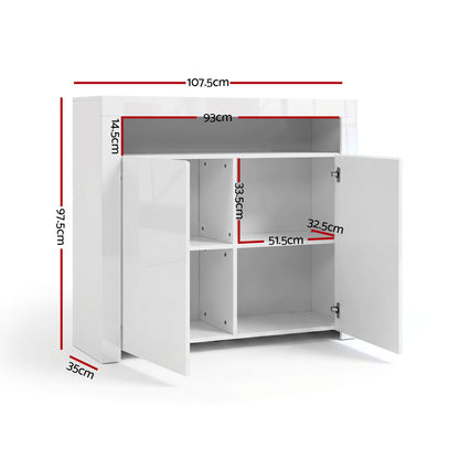 2x Buffet Sideboard Cabinet LED Cupboard High-Gloss Storage Pantry ARNO
