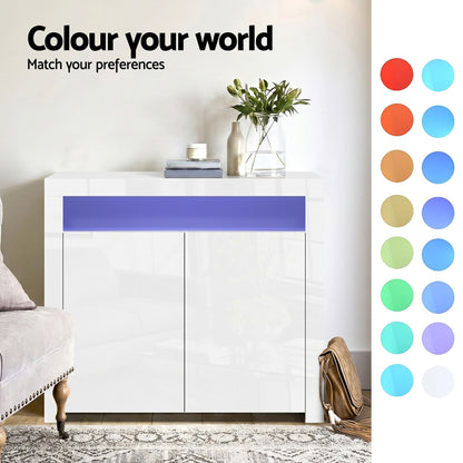 2x Buffet Sideboard Cabinet LED Cupboard High-Gloss Storage Pantry ARNO